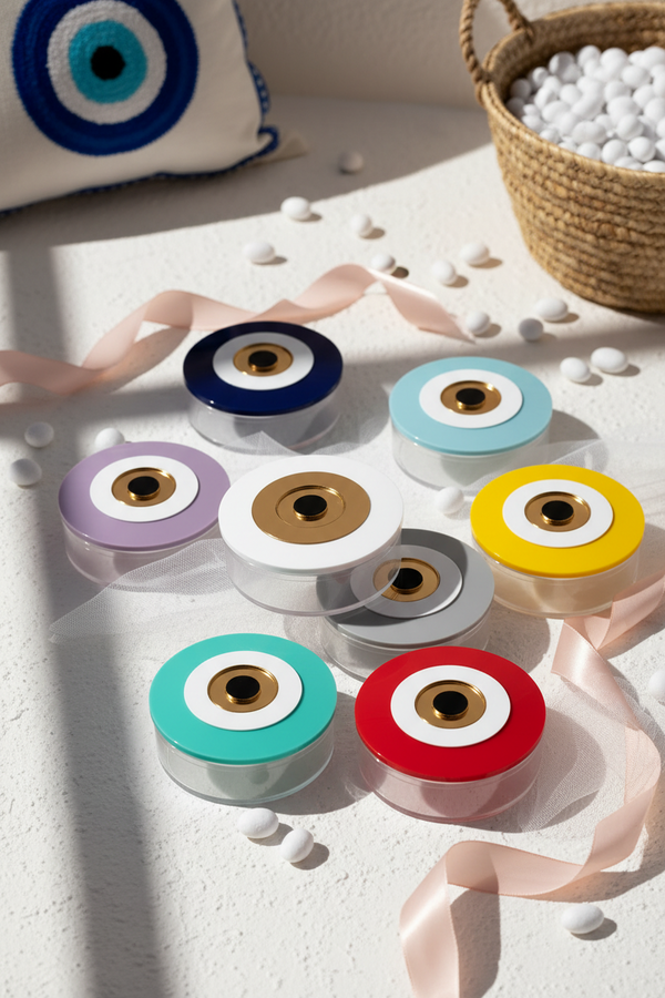 Round Plexi Box “Evil Eye Mini” – Μπομπονιέρα & Κουτί Αποθήκευσης