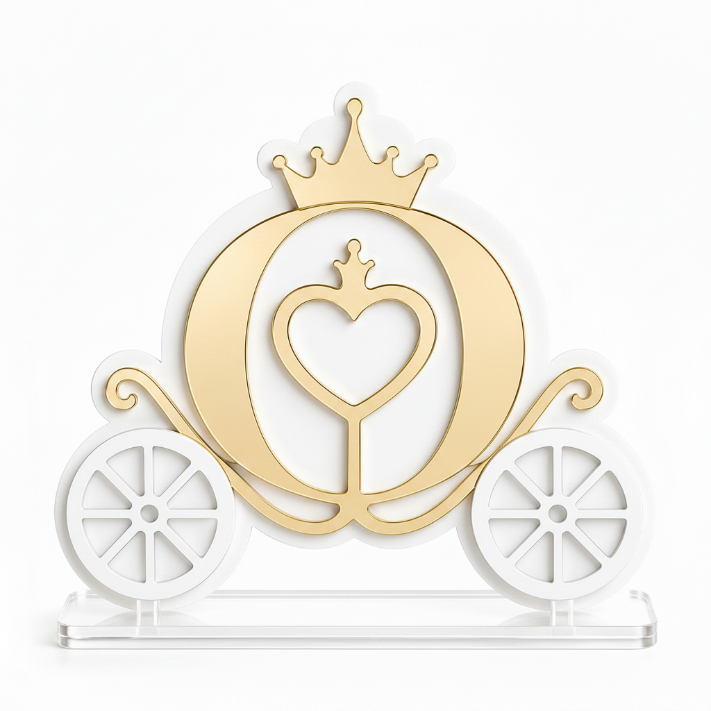 Royal Carriage διακοσμητικό βάπτισης από λευκό πλεξιγκλάς με χρυσό καθρέφτη και διάφανη βάση 10 εκ.