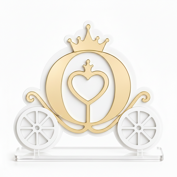 Royal Carriage διακοσμητικό βάπτισης από λευκό πλεξιγκλάς με χρυσό καθρέφτη και διάφανη βάση 10 εκ.