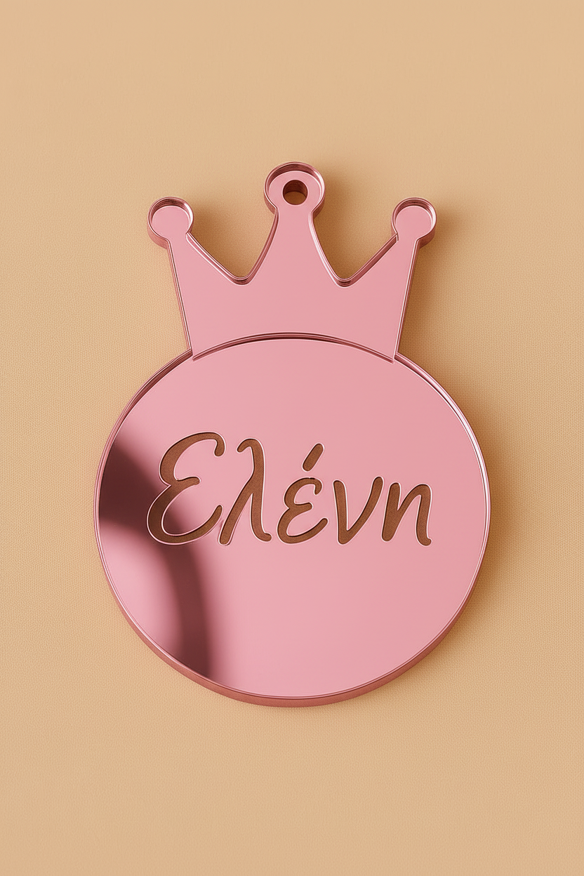 Ακρυλική Κορώνα με Όνομα Καθρέφτης 6cm – Plexiglass Charm για Μπομπονιέρες | So Cute Cut