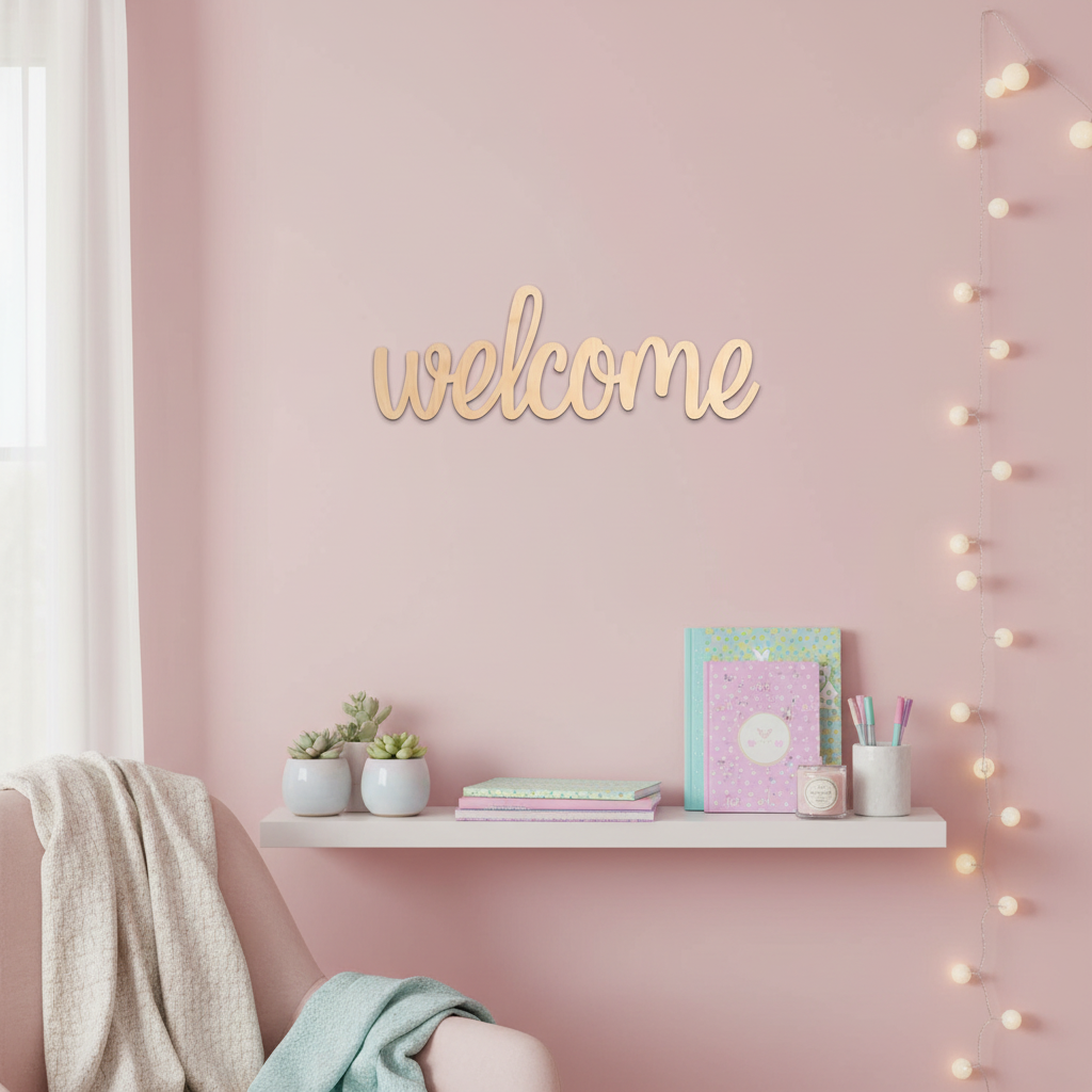 🌿 Ξύλινο Επιτοίχιο Στοιχείο “welcome” – Script Design