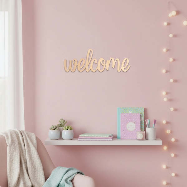 🌿 Ξύλινο Επιτοίχιο Στοιχείο “welcome” – Script Design