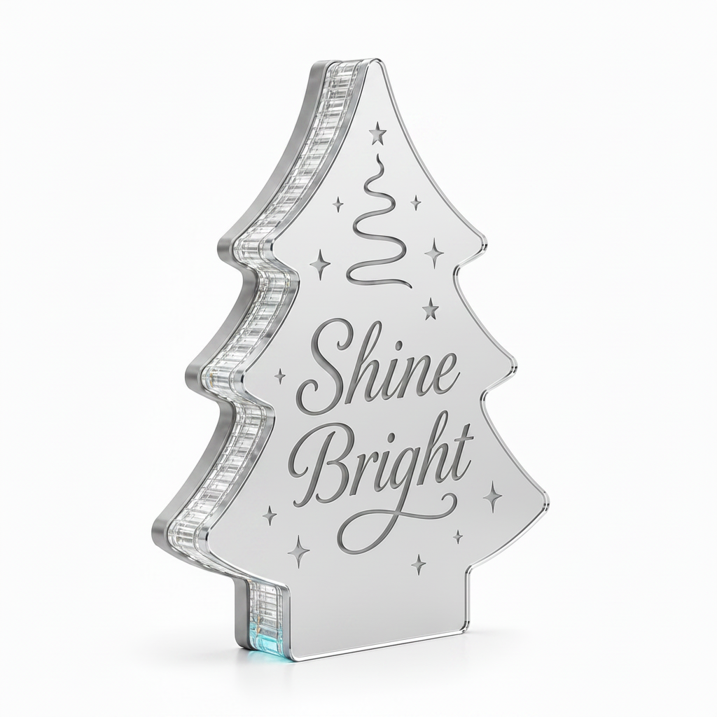 Premium επιτραπέζιο γούρι Shine Bright από ασημί καθρέφτη πλεξιγκλάς με χαραγμένες λεπτομέρειες και αστέρια.