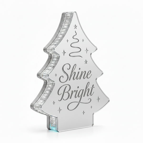 Premium επιτραπέζιο γούρι Shine Bright από ασημί καθρέφτη πλεξιγκλάς με χαραγμένες λεπτομέρειες και αστέρια.