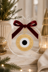 Signature Pomegranate corporate Christmas ornament with custom logo laser engraving on gold mirror acrylic, handmade in Greece by So Cute Cut.