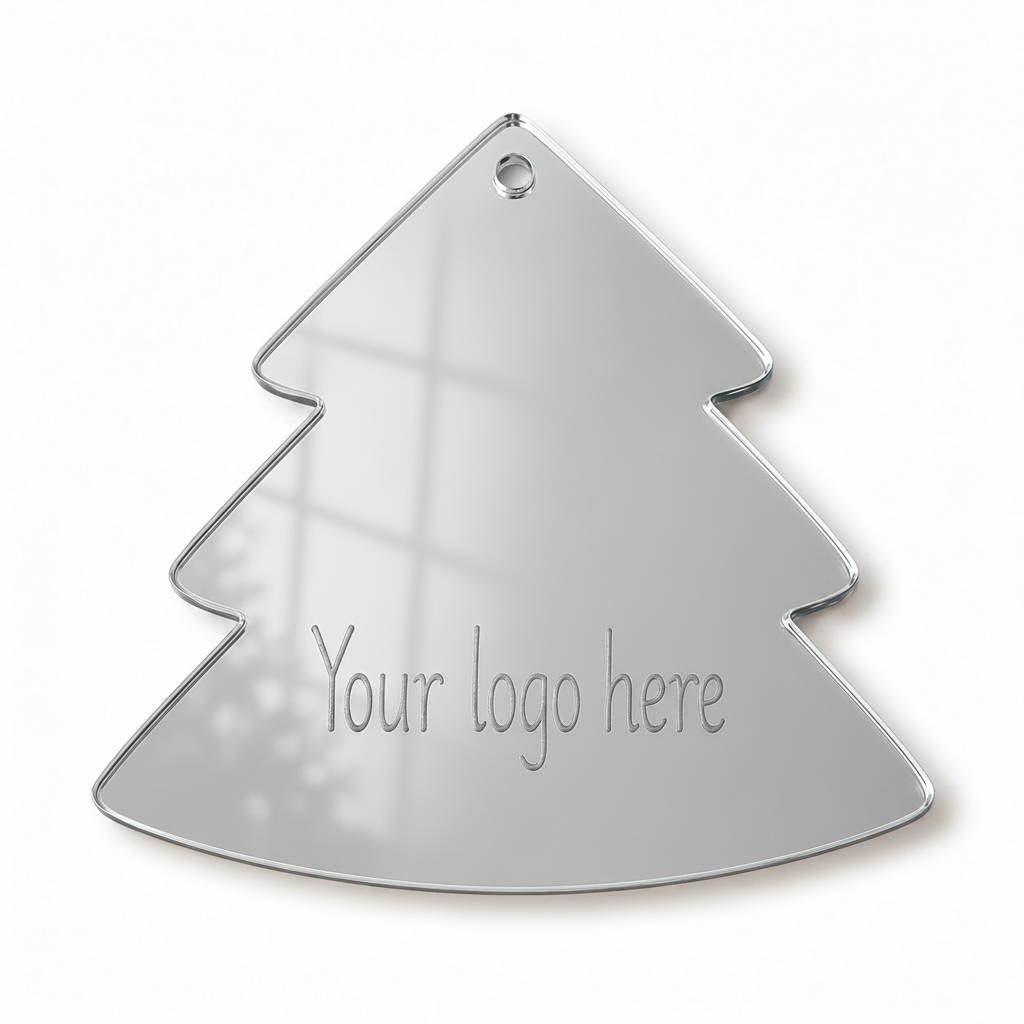 Mirror plexiglass χριστουγεννιάτικο έλατο 9x9cm σε ασημί  καθρέφτη με χάραξη λογοτύπου από το So Cute Cut.