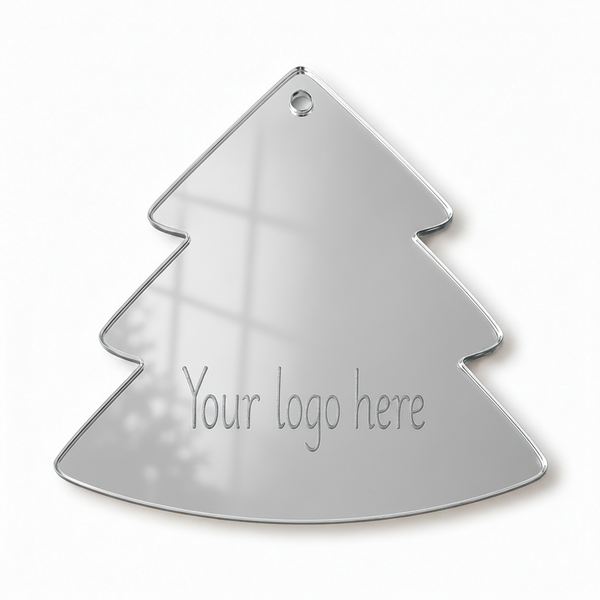 Mirror plexiglass χριστουγεννιάτικο έλατο 9x9cm σε ασημί  καθρέφτη με χάραξη λογοτύπου από το So Cute Cut.
