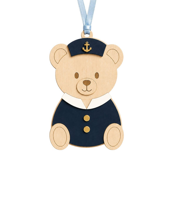So Cute Cut κρεμαστό ξύλινο διακοσμητικό Admiral Bear με πλέξιγκλας για DIY μπομπονιέρα βάπτισης με ναυτικό θέμα