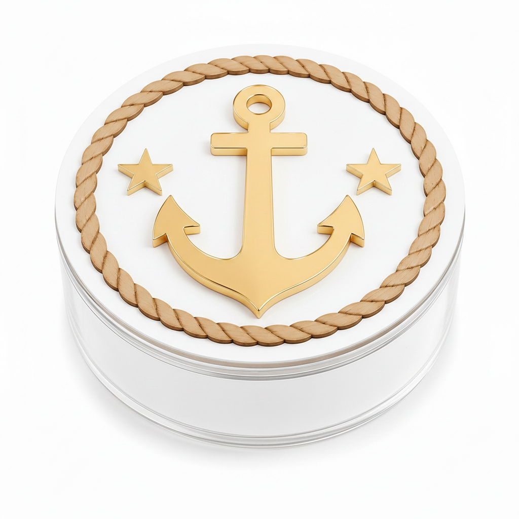 Nautical Crest Keepsake Box | Διακοσμημένο Στρογγυλό Κουτί Μπομπονιέρας 8cm