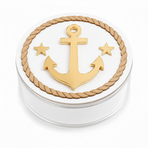 Nautical Crest Keepsake Box | Διακοσμημένο Στρογγυλό Κουτί Μπομπονιέρας 8cm