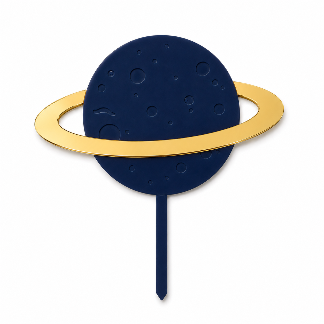 Cake Topper πλανήτης από πλεξιγκλάς με χρυσό καθρέφτη δαχτυλίδι, διαθέσιμο σε λευκό, baby blue και μπλε ναυτικό για βάπτιση, baby shower και θεματικά πάρτι διαστήματος | So Cute Cut.