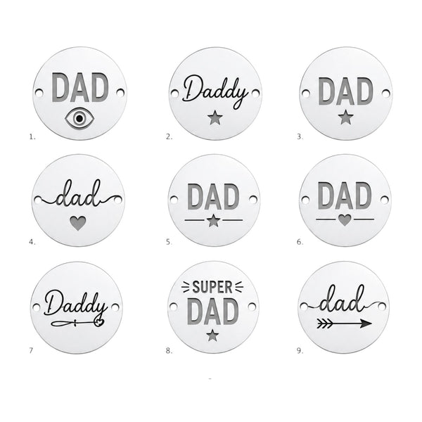 Στοιχεία βραχιολιού DAD και Daddy από ασημί καθρέφτη plexiglass με χάραξη laser για δώρα και λαμπάδες Γιορτής του Πατέρα