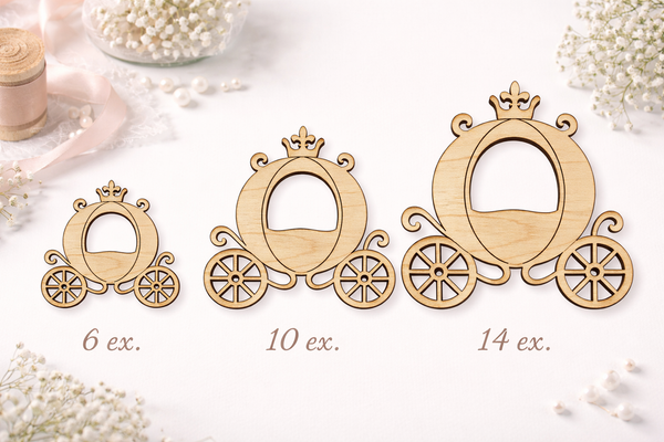 Ξύλινο βασιλικό καροτσάκι με στέμμα και κομψές ρόδες, κομμένο με laser από φυσικό κόντρα πλακέ σημύδας