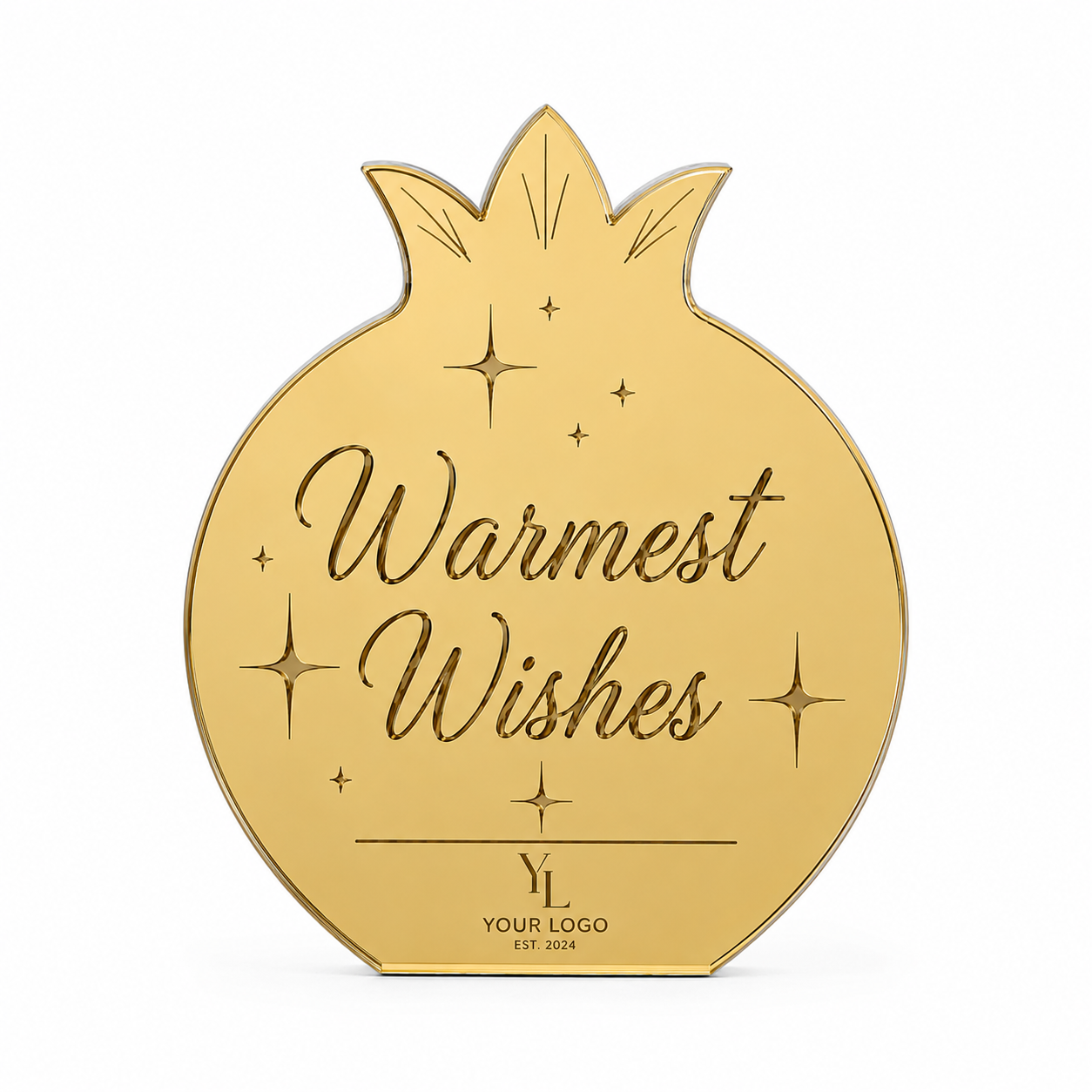 Εταιρικό γούρι ρόδι Warmest Wishes με χρυσό καθρέφτη πλεξιγκλάς