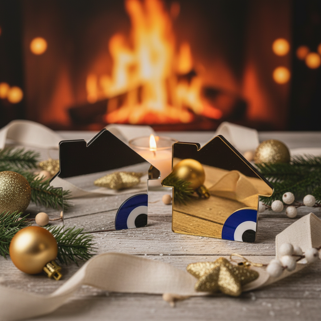 Γούρι 2026 Σπίτι με Μάτι – Plexiglass Καθρέφτης | Συλλογή Greek Wishes