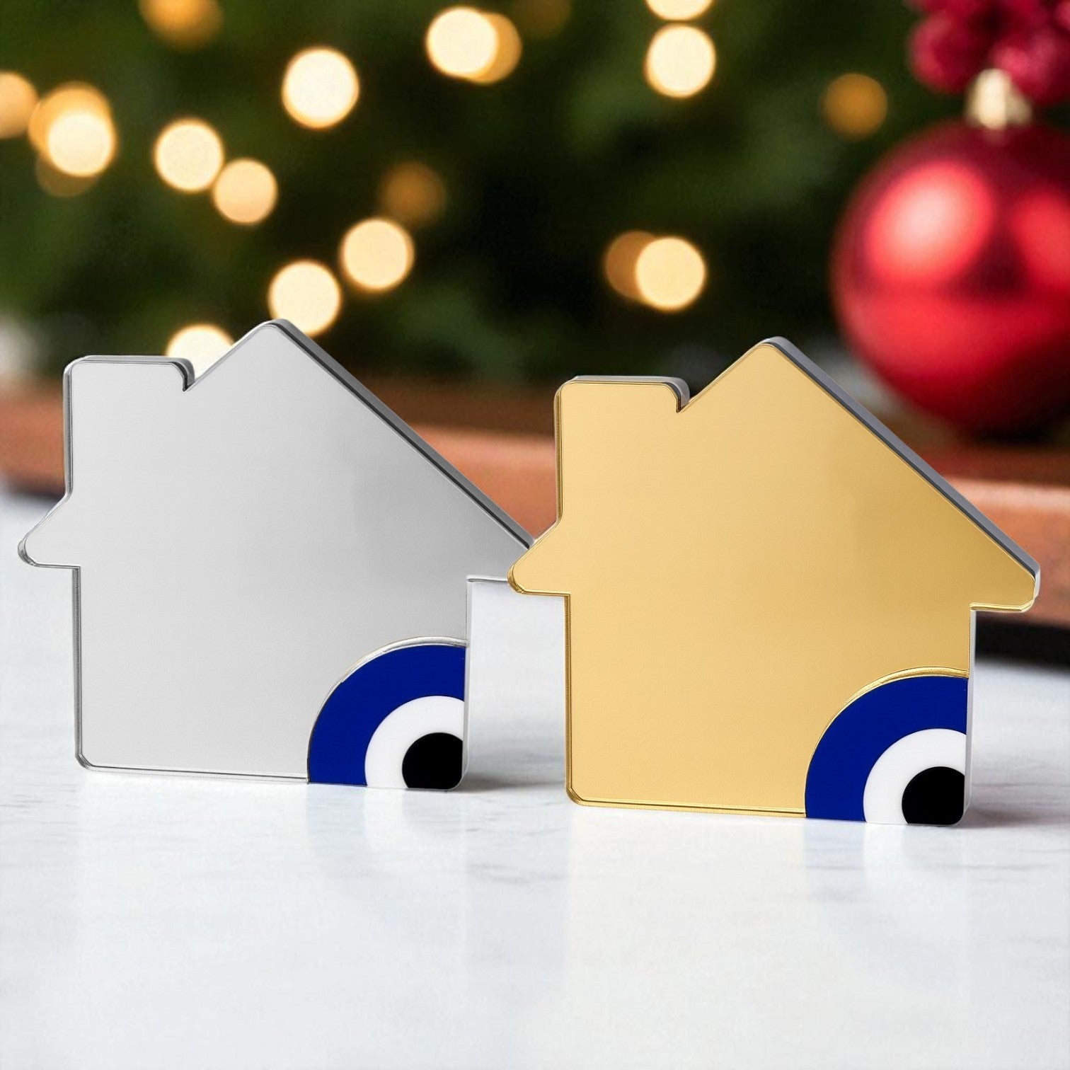 Χειροποίητο γούρι σπίτι με μάτι από plexiglass καθρέφτη σε χρυσό & ασημί – So Cute by Dimi