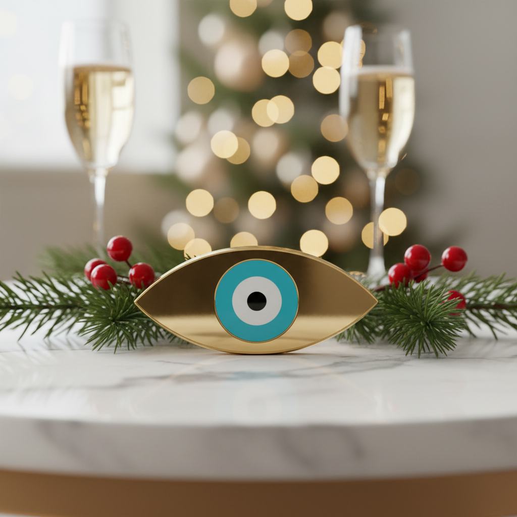 Γούρι Οβάλ Μάτι | Επιτραπέζιο Plexiglass Χρυσός ή Ασημί Καθρέφτης