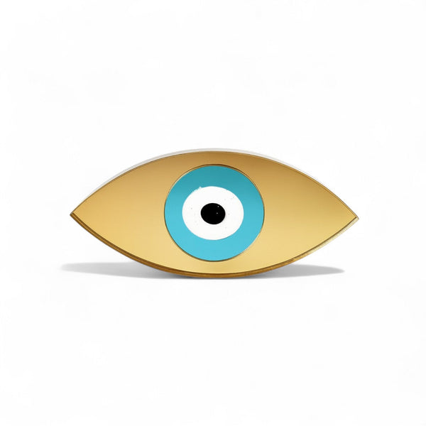 Επιτραπέζιο γούρι οβάλ μάτι από plexiglass χρυσό ή ασημί καθρέφτη με τυρκουάζ μάτι – So Cute by Dimi