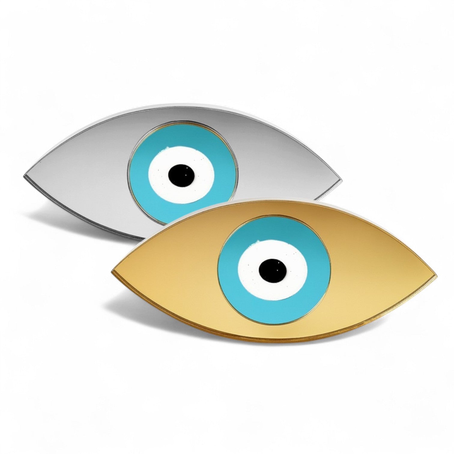 Επιτραπέζιο γούρι οβάλ μάτι από plexiglass χρυσό ή ασημί καθρέφτη με τυρκουάζ μάτι – So Cute by Dimi