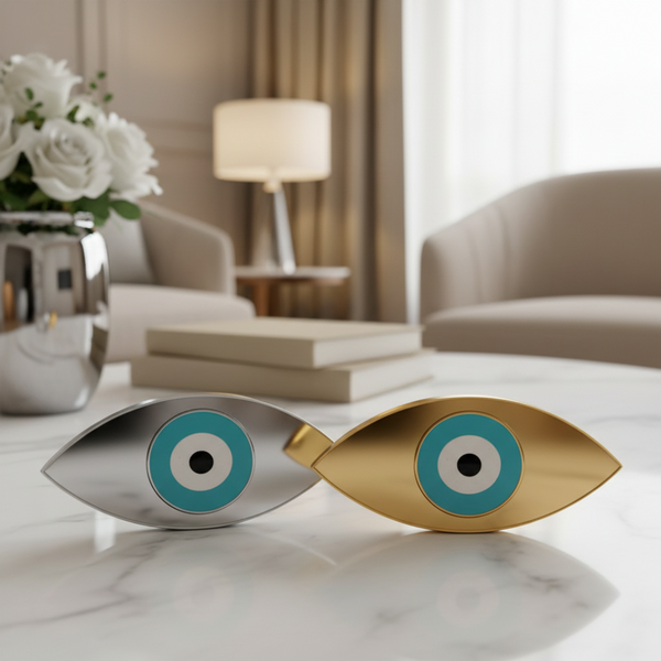 Γούρι Οβάλ Μάτι | Επιτραπέζιο Plexiglass Χρυσός ή Ασημί Καθρέφτης