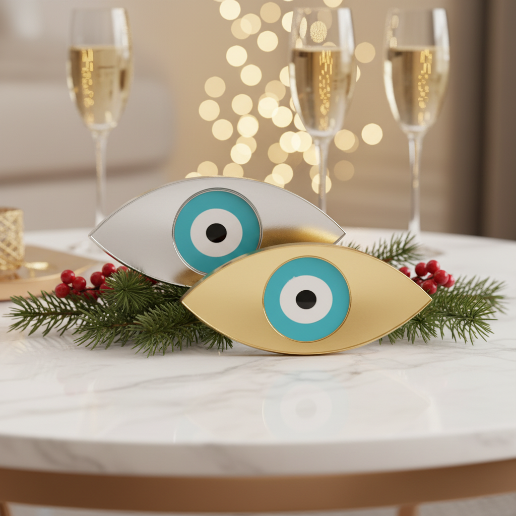 Γούρι Οβάλ Μάτι | Επιτραπέζιο Plexiglass Χρυσός ή Ασημί Καθρέφτης