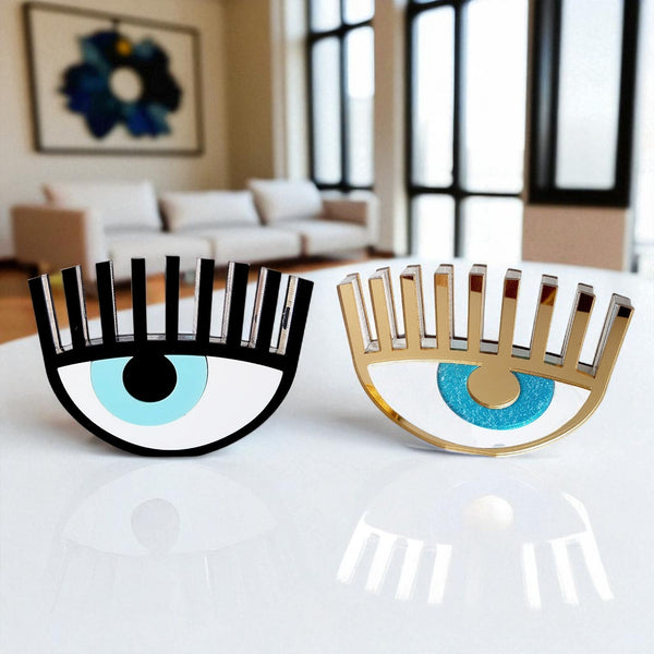 Χειροποίητο επιτραπέζιο γούρι μάτι από plexiglass καθρέφτη με τυρκουάζ γκλίτερ ή μαύρο περίγραμμα – So Cute Cut