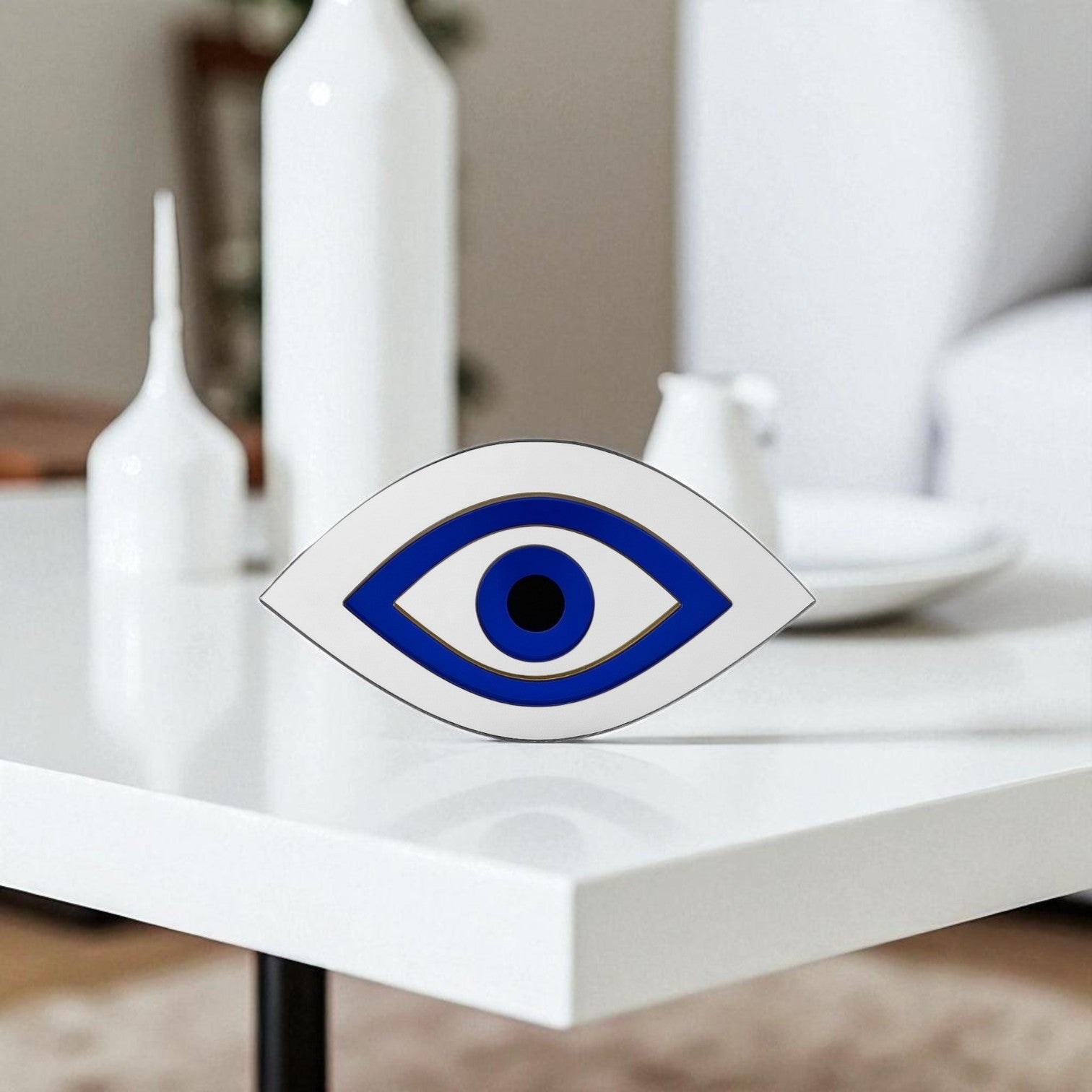 Χειροποίητο γούρι μάτι plexiglass καθρέφτης χρυσό και ασημί με μπλε ίριδα – So Cute by Dimi