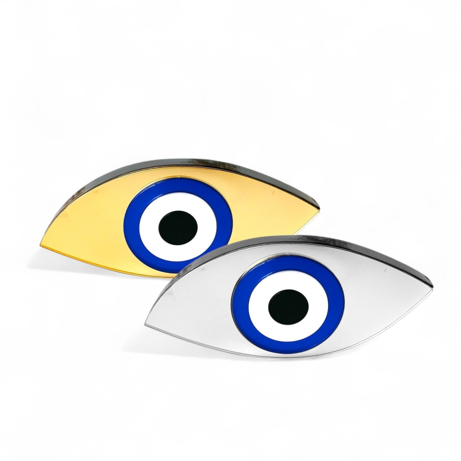 Χειροποίητο γούρι μάτι plexiglass καθρέφτης οβάλ λοξό σχήμα χρυσό και ασημί – So Cute by Dimi