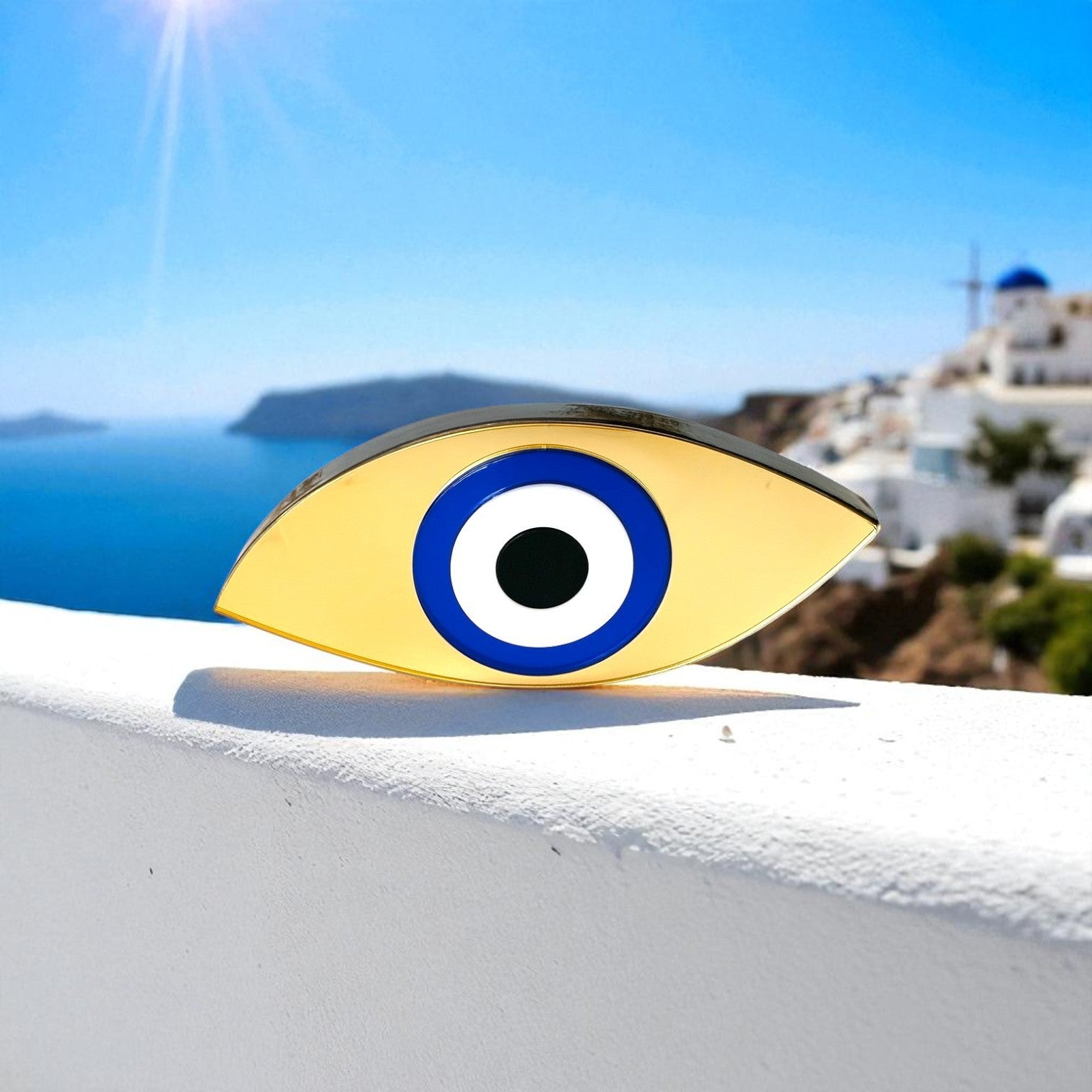 Χειροποίητο γούρι μάτι plexiglass καθρέφτης οβάλ λοξό σχήμα χρυσό  – So Cute by Dimi