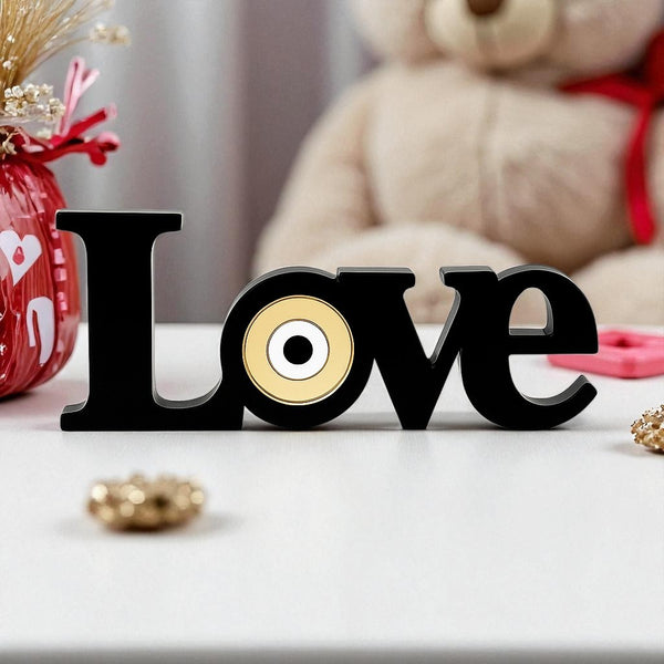Επιτραπέζιο γούρι LOVE από plexiglass με μάτι χρυσό καθρέφτη – So Cute Cut
