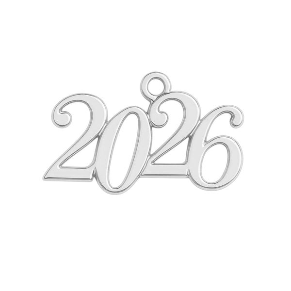 Μεταλλικό charm 2026 σε ασημί φινίρισμα με τρύπα ανάρτησης – σετ 50 τεμαχίων

