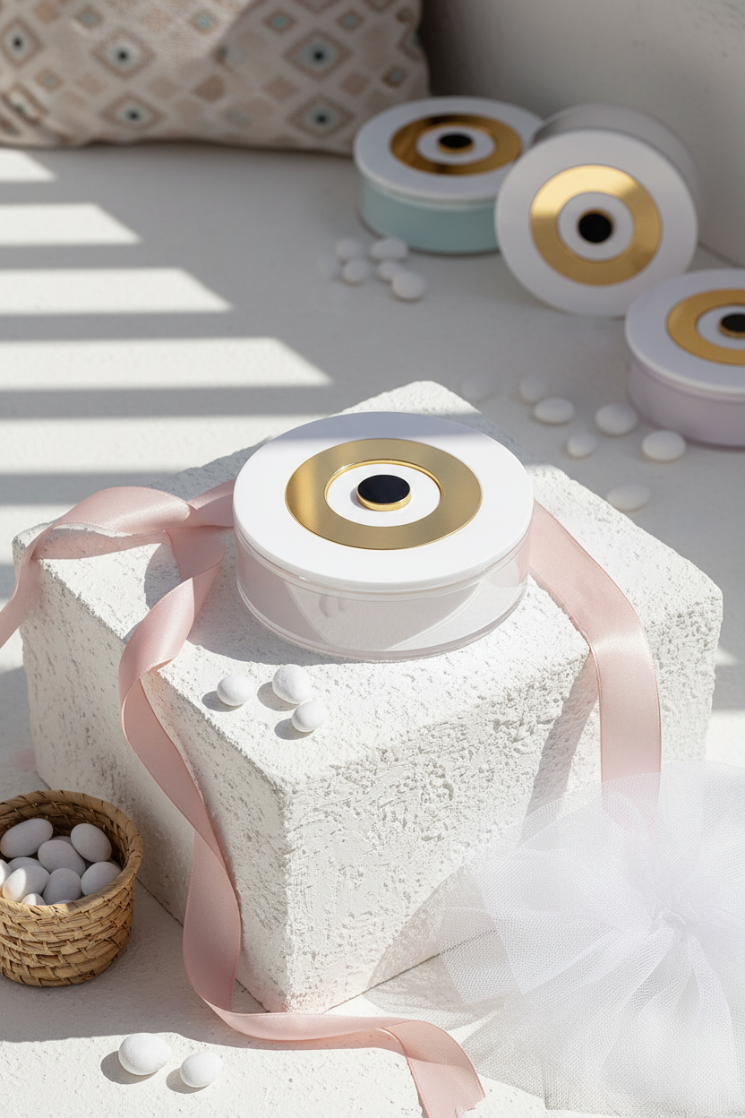 Round Plexi Box “Evil Eye Mini” – Μπομπονιέρα & Κουτί Αποθήκευσης