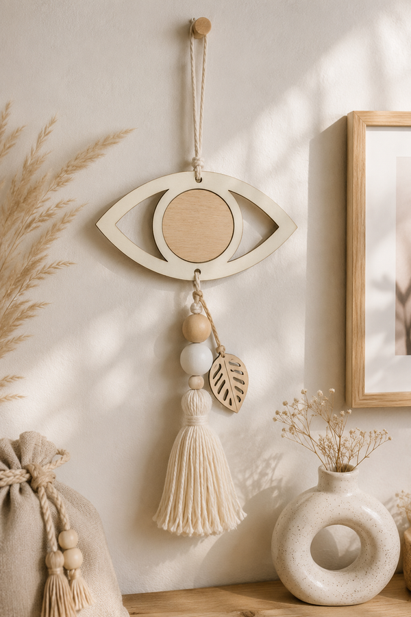 Ιδέα  χρήσης ξύλινου laser cut πλαίσιου σε σχήμα ματιού από MDF για προσωποποίηση και DIY κατασκευές, κατάλληλο για λαμπάδες, γούρια και μπομπονιέρες – So Cute Cut.