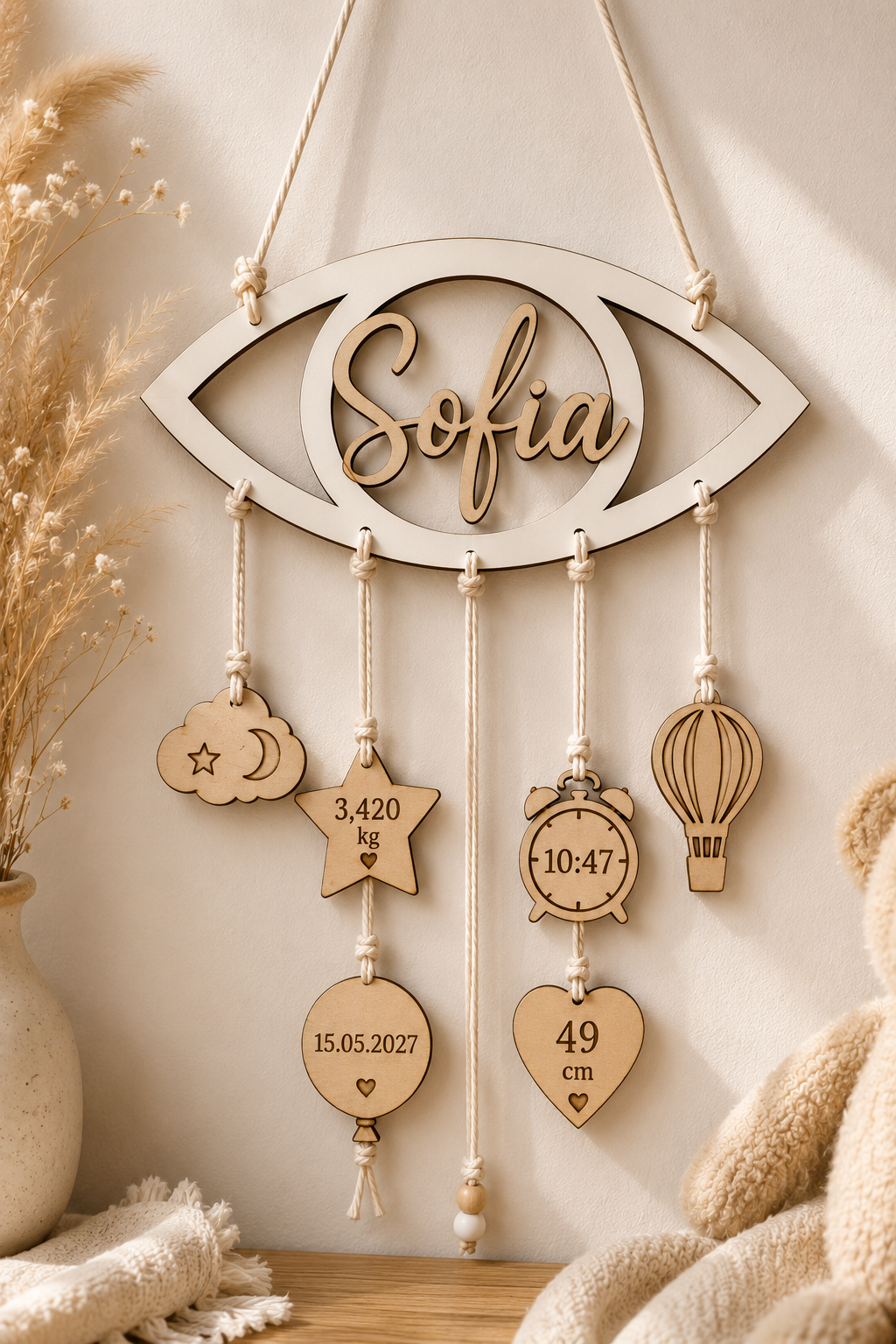 Ιδέα  χρήσης ξύλινου laser cut πλαίσιου σε σχήμα ματιού από MDF για προσωποποίηση και DIY κατασκευές, κατάλληλο για λαμπάδες, γούρια και μπομπονιέρες – So Cute Cut.