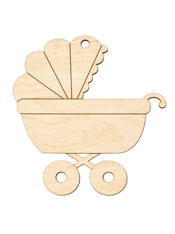 Ξύλινο καροτσάκι μωρού από MDF σημύδα με χάραξη για μπομπονιέρες βάπτισης και DIY κατασκευές So Cute Cut