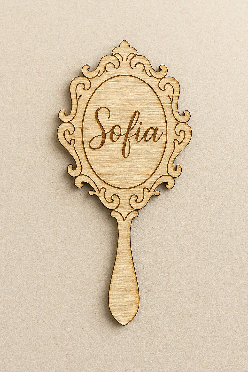 Ξύλινος vintage καθρέφτης από MDF με χαραγμένο όνομα για μπομπονιέρες βάπτισης και διακόσμηση So Cute Cut