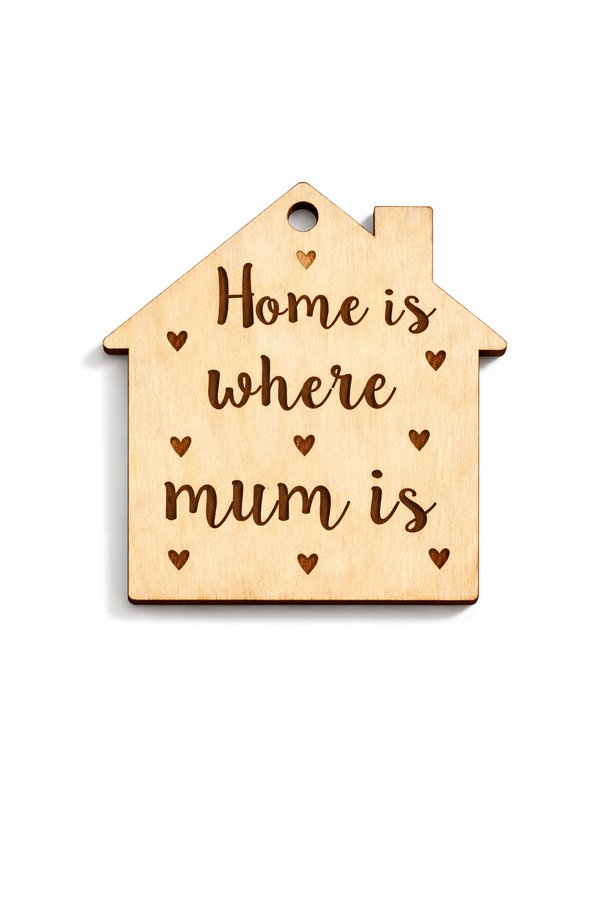 ξύλινο σπιτάκι home is where mum is 6εκ mdf σημύδα με χάραξη, So Cute Cut