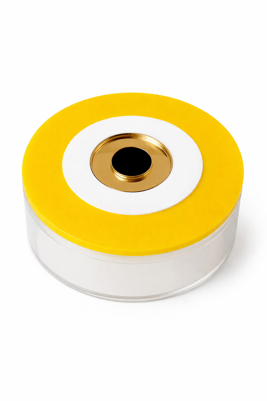 στρογγυλό κουτί πλεξιγκλάς με layered μάτι και διάφανο σώμα σε minimal σχεδιασμό