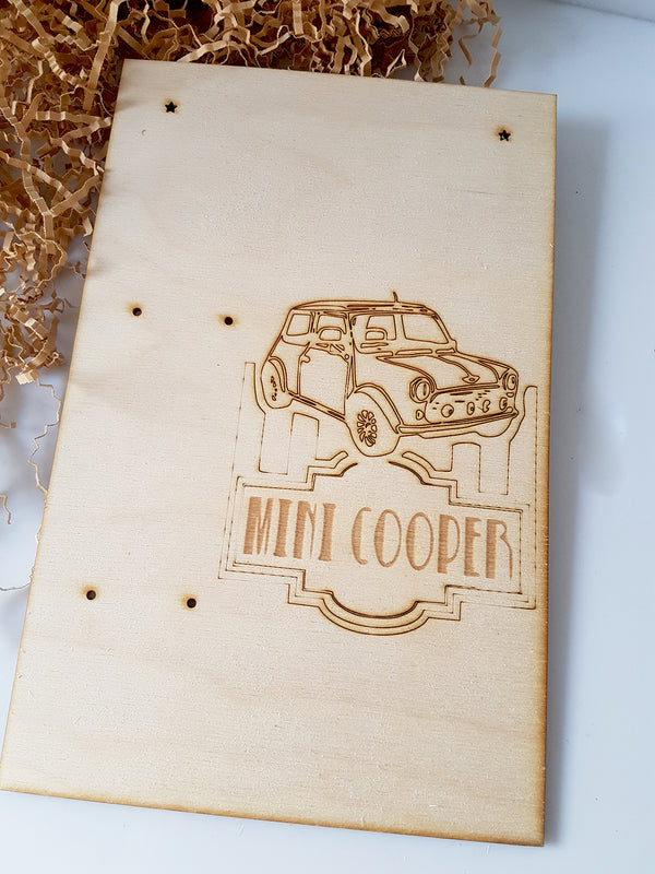 Ξύλινη πλάτη λαμπάδας Mini Cooper - So Cute Cut