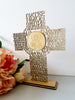 Σταυρός Ξύλινος Πατερ Ημων με βάση και χαραγμένη την εικόνα του Ιησού σε χρυσό καθρέφτη, σε 2 μεγέθη - So Cute Cut