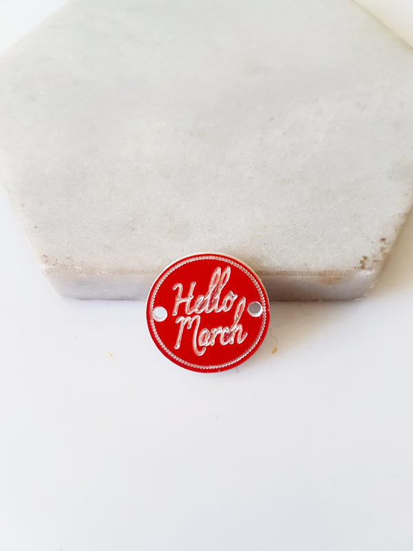 Μαρτάκι ακρυλικό πλέξι στρογγυλό δίχρωμο Hello March με 2 τρύπες σε συσκευασία 15 τεμαχίων. - So Cute Cut