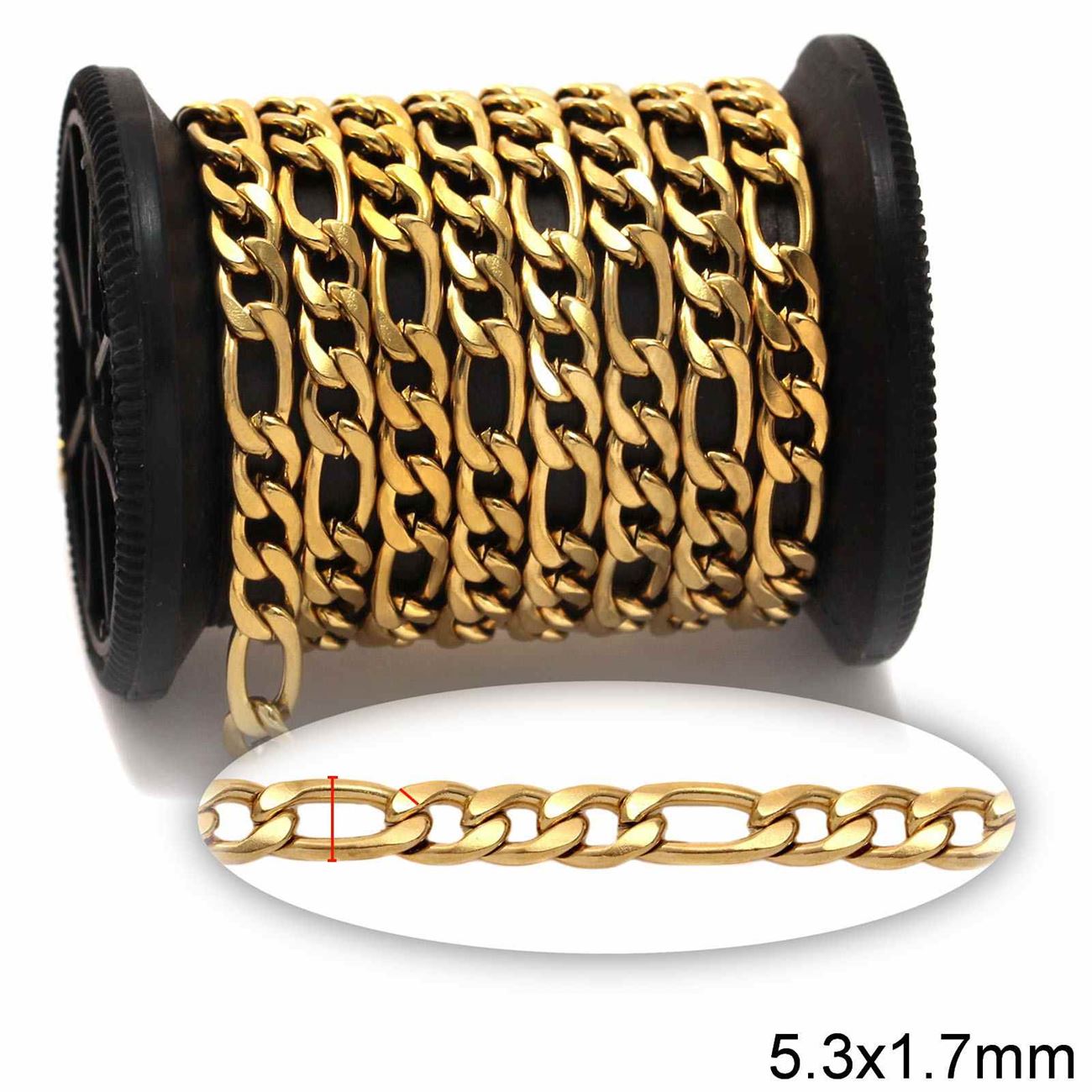 Αλυσίδα Ατσάλινη Figaro 3:1 5.3x1.7mm ΝΚ Γυαλισμένη σε συσκευασία 2 μέτρων - So Cute Cut