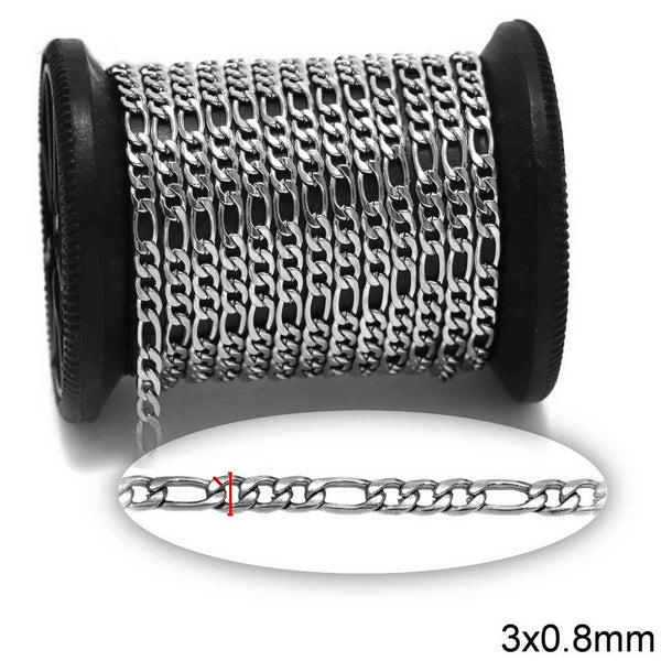 Αλυσίδα Ατσάλινη Figaro 1:3 3x0.8mm σε συσκευασία 2 μέτρων - So Cute Cut