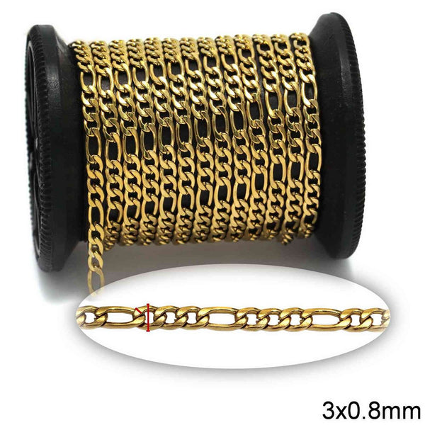 Αλυσίδα Ατσάλινη Figaro 1:3 3x0.8mm σε συσκευασία 2 μέτρων - So Cute Cut