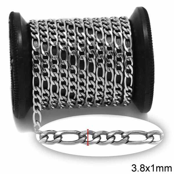 Αλυσίδα Ατσάλινη Figaro 1:3 3.8x1mm ΝΚ Γυαλισμένη σε συσκευασία 2 μέτρων - So Cute Cut