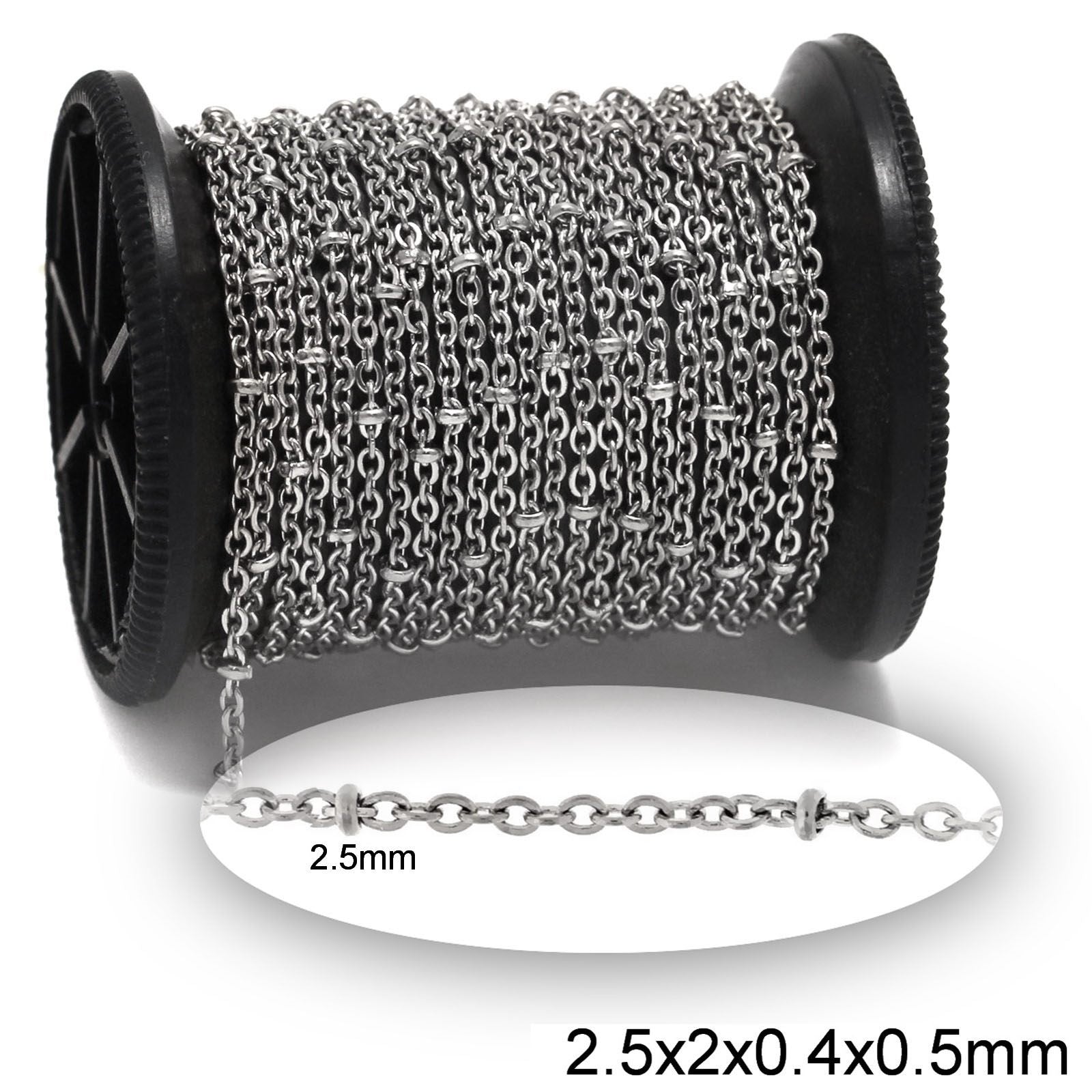 Αλυσίδα Ατσάλινη Κρίκος Οβάλ Πλακέ 2.5x2x0.4x0.5mm με Μπίλια 2.5mm σε συσκευασία 2 μέτρων - So Cute Cut