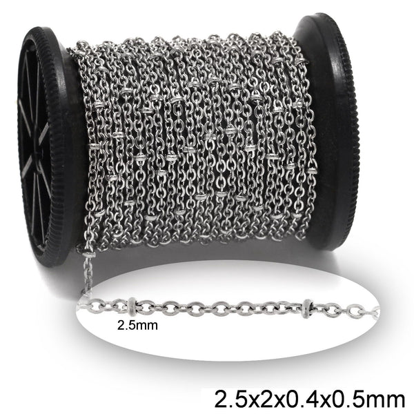 Αλυσίδα Ατσάλινη Κρίκος Οβάλ Πλακέ 2.5x2x0.4x0.5mm με Μπίλια 2.5mm σε συσκευασία 2 μέτρων - So Cute Cut
