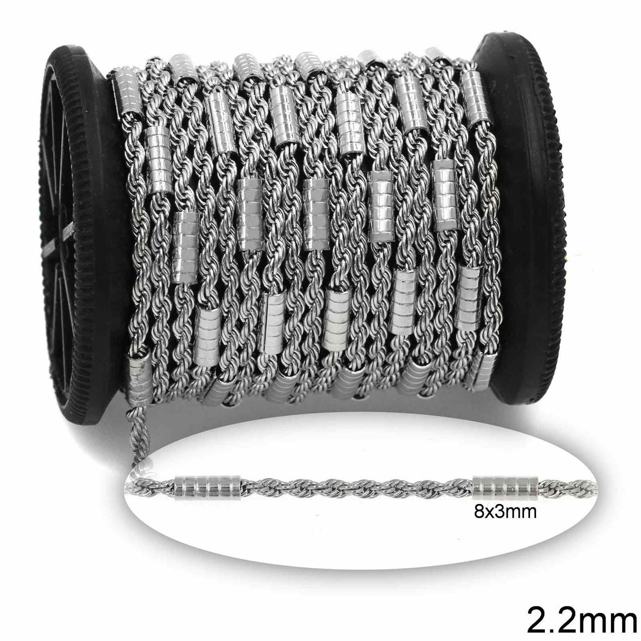 Αλυσίδα Ατσάλινη Σχοινί 2.2mm με Κύλινδρο 8x3mm σε συσκευασία 2 μέτρων - So Cute Cut