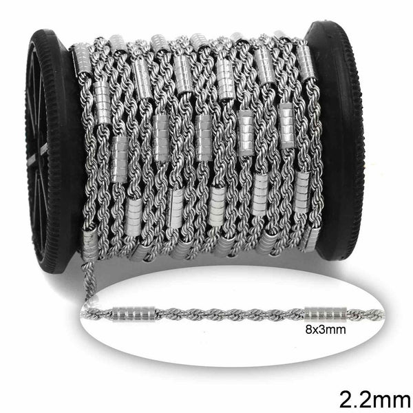 Αλυσίδα Ατσάλινη Σχοινί 2.2mm με Κύλινδρο 8x3mm σε συσκευασία 2 μέτρων - So Cute Cut