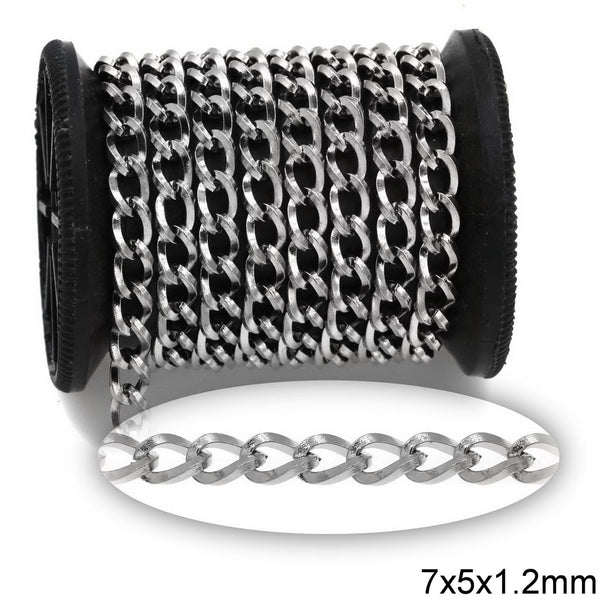 Αλυσίδα Ατσάλινη Γκουρμέτ Πλακέ 7x5x1.2mm σε συσκευασία 2 μέτρων - So Cute Cut